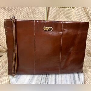 👜 Vintage Italian Brown Leather Wristlet Clutch